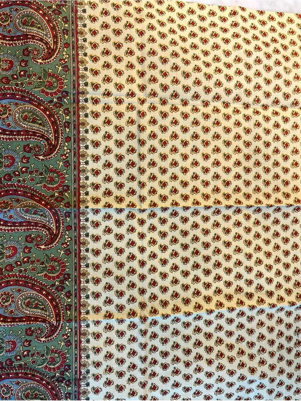 Pottery Barn Paisley Patchwork Napkins in Cream, Red & Green